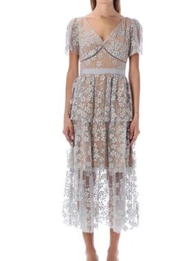 Self portrait embroidered blossom tiered midi dress
